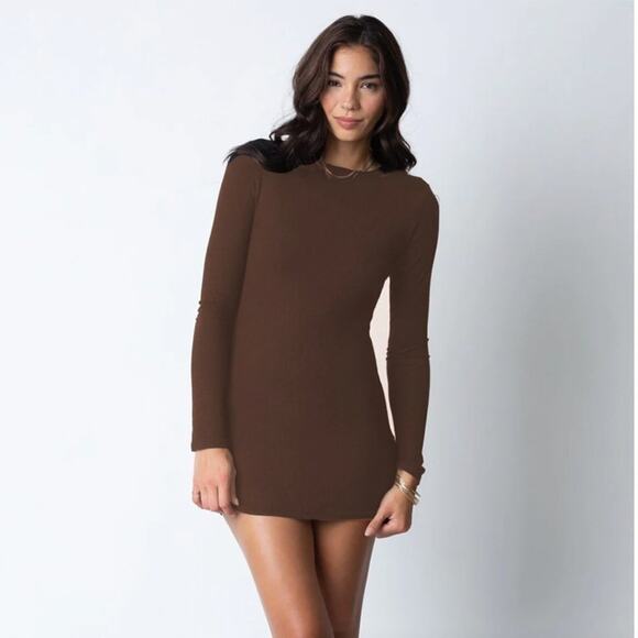 Stillwater Dresses & Skirts - Stillwater Chocolate Brown Ribbed Mini Dress
